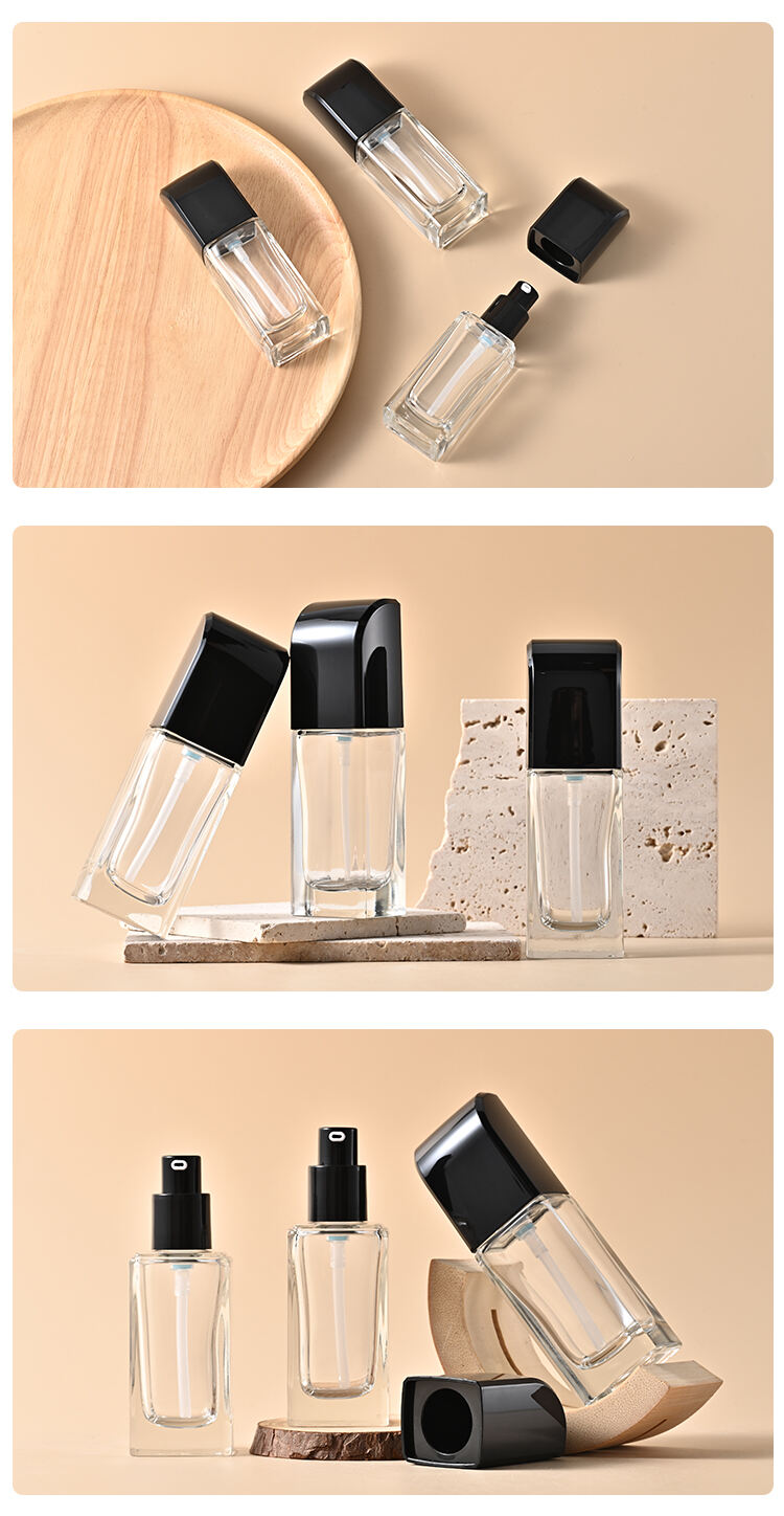 30ml bb cream makeup cosmetic press pump bottle packaging straight sided empty liquid cream foundation glass bottles supplier