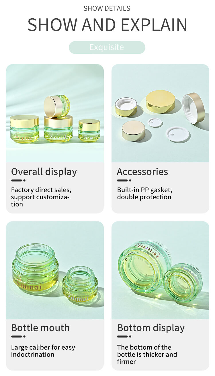 15g 50g Cosmetic round shape Gradient green acrylic jar container Elegant empty cream jars with gold lid supplier