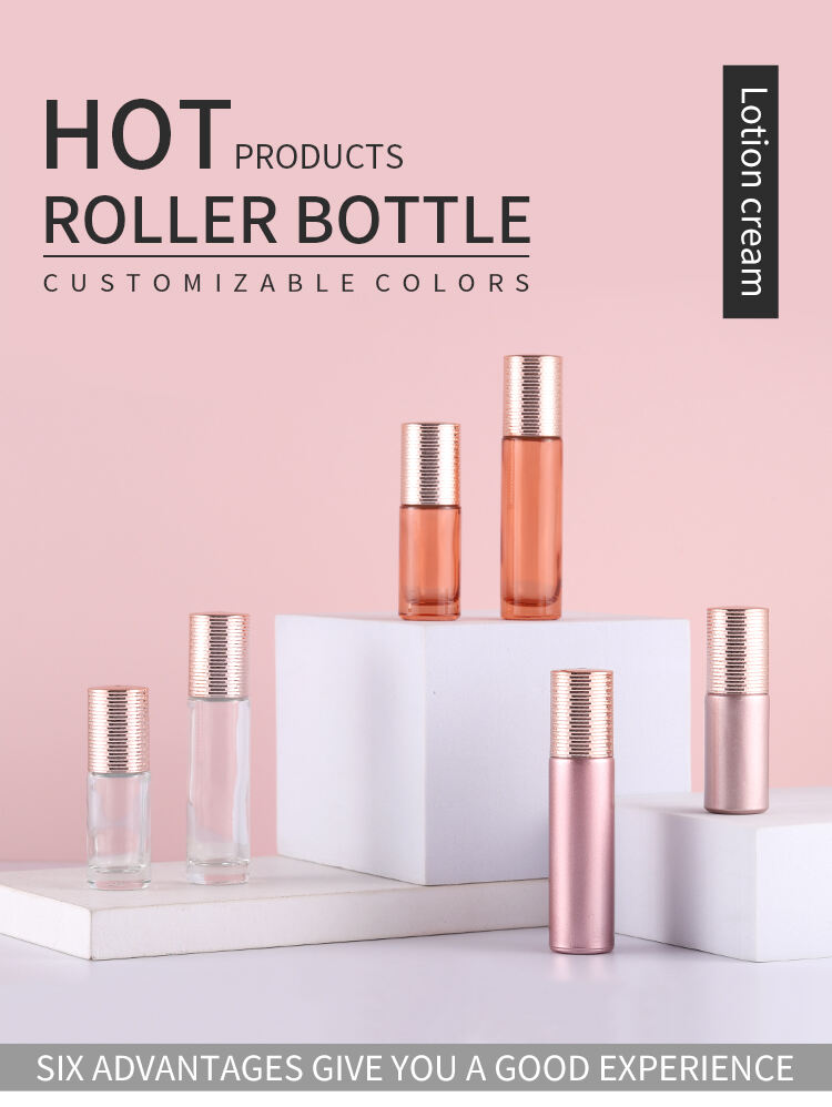 Wholesale empty 10ml rose glass roll on cosmetic bottle 10ml rose glass roll on essential oil roller bottles with lids supplier