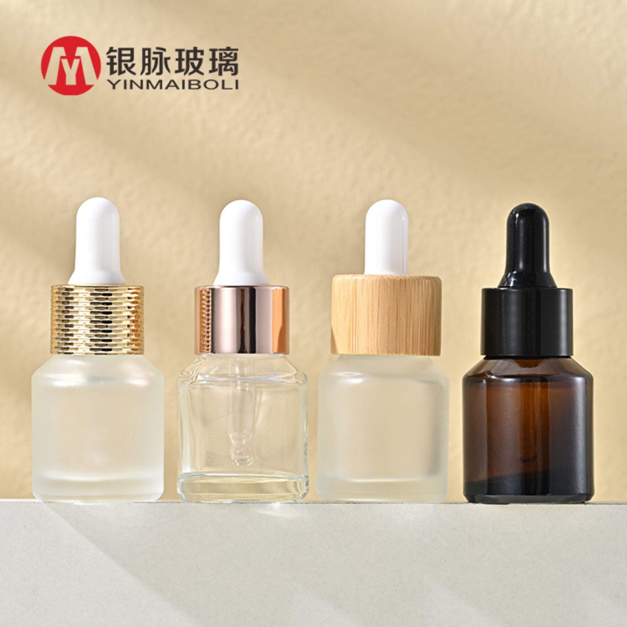 Yinmai Custom glass 15ml Inclined shoulder Serum bottle Skincare Packaging face Essential Oil customized Dropper Bottles