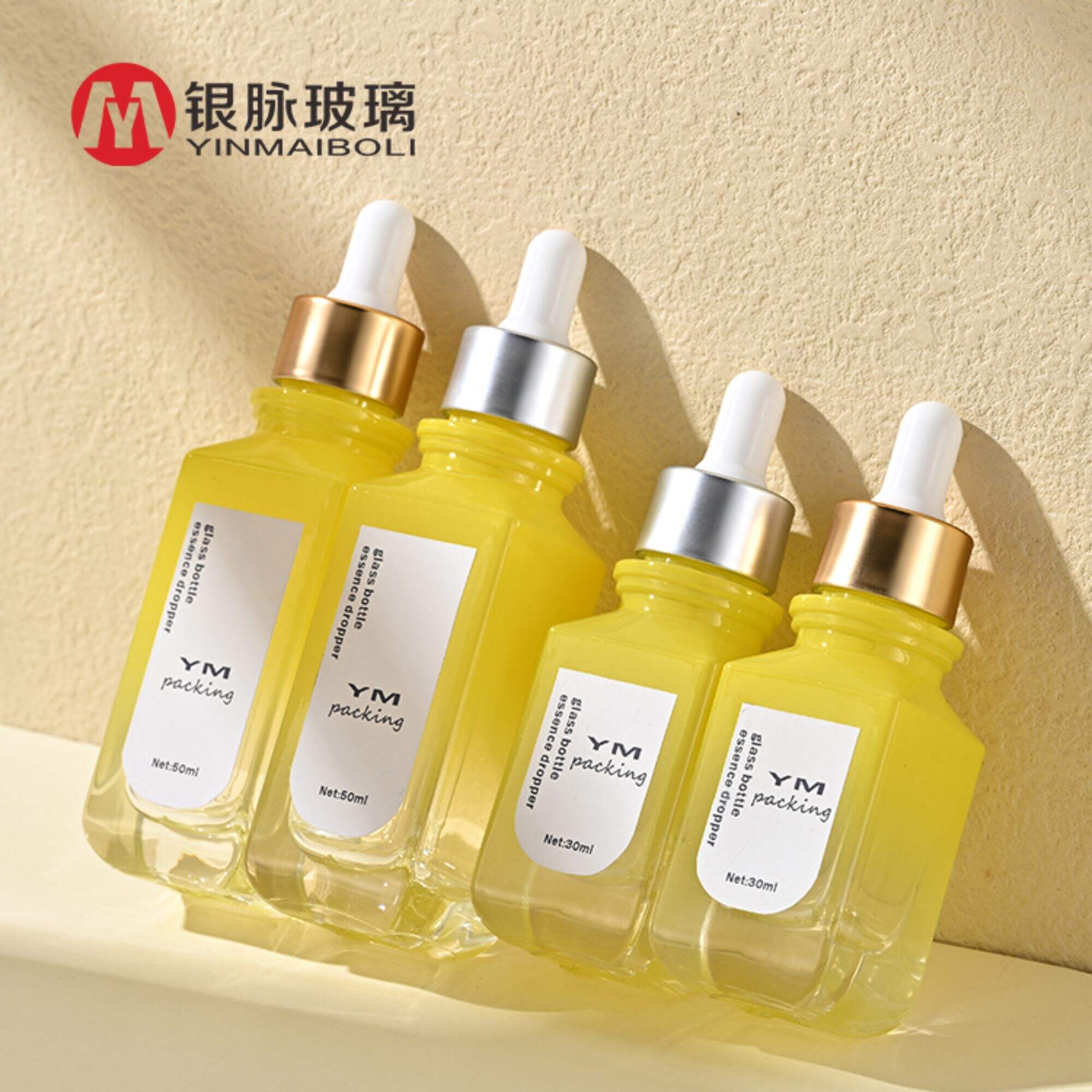 Custom glass 1oz 30ml 50ml Serum bottle Skincare Packaging face Essential Oil gold Dropper Bottles for cosmetic