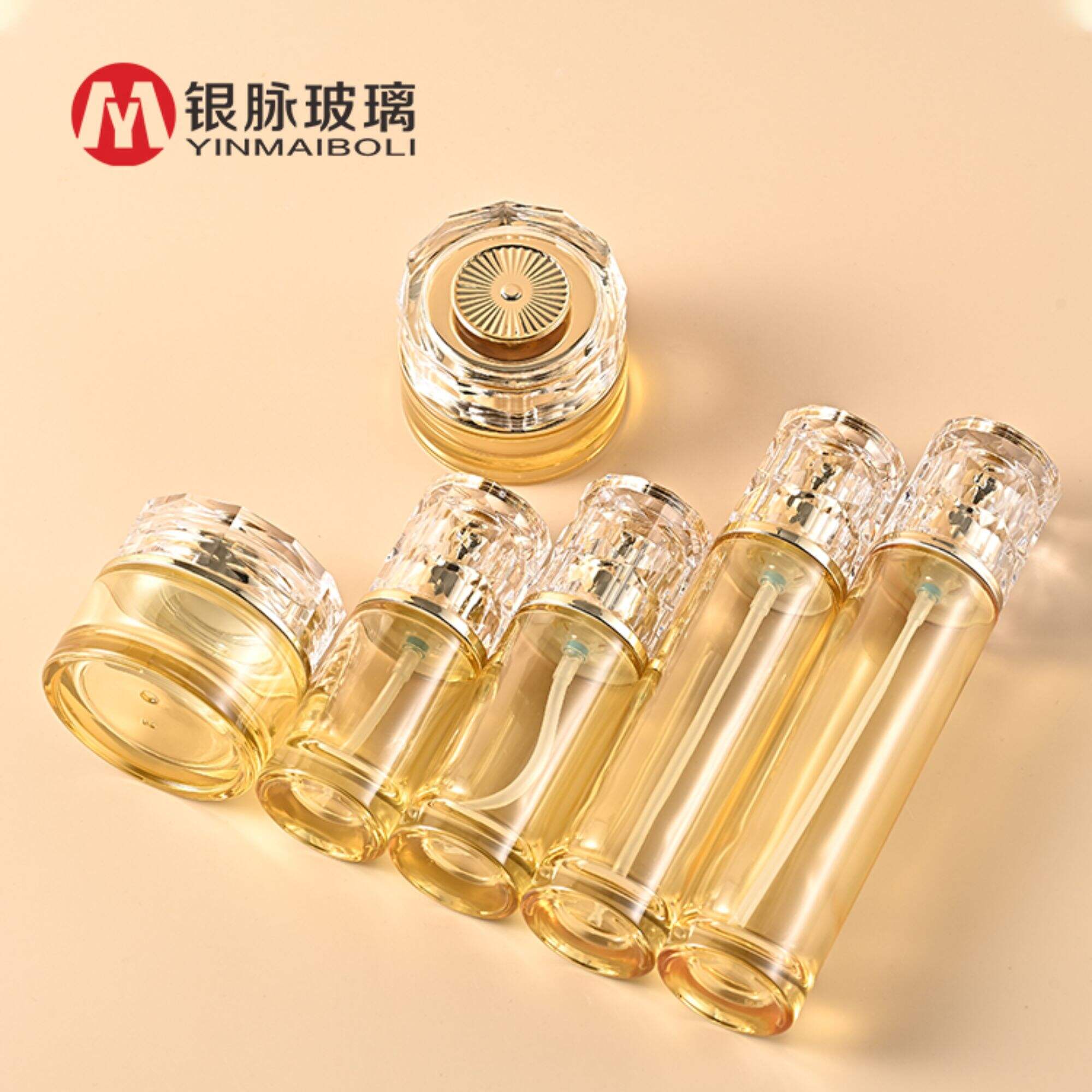 Luxury Skincare Packaging 30G 50G Glass Face Cream Jar And Bottle Set 30ml 50ml 100ml 120ml Lotion clear Cosmetic Glass Bottle