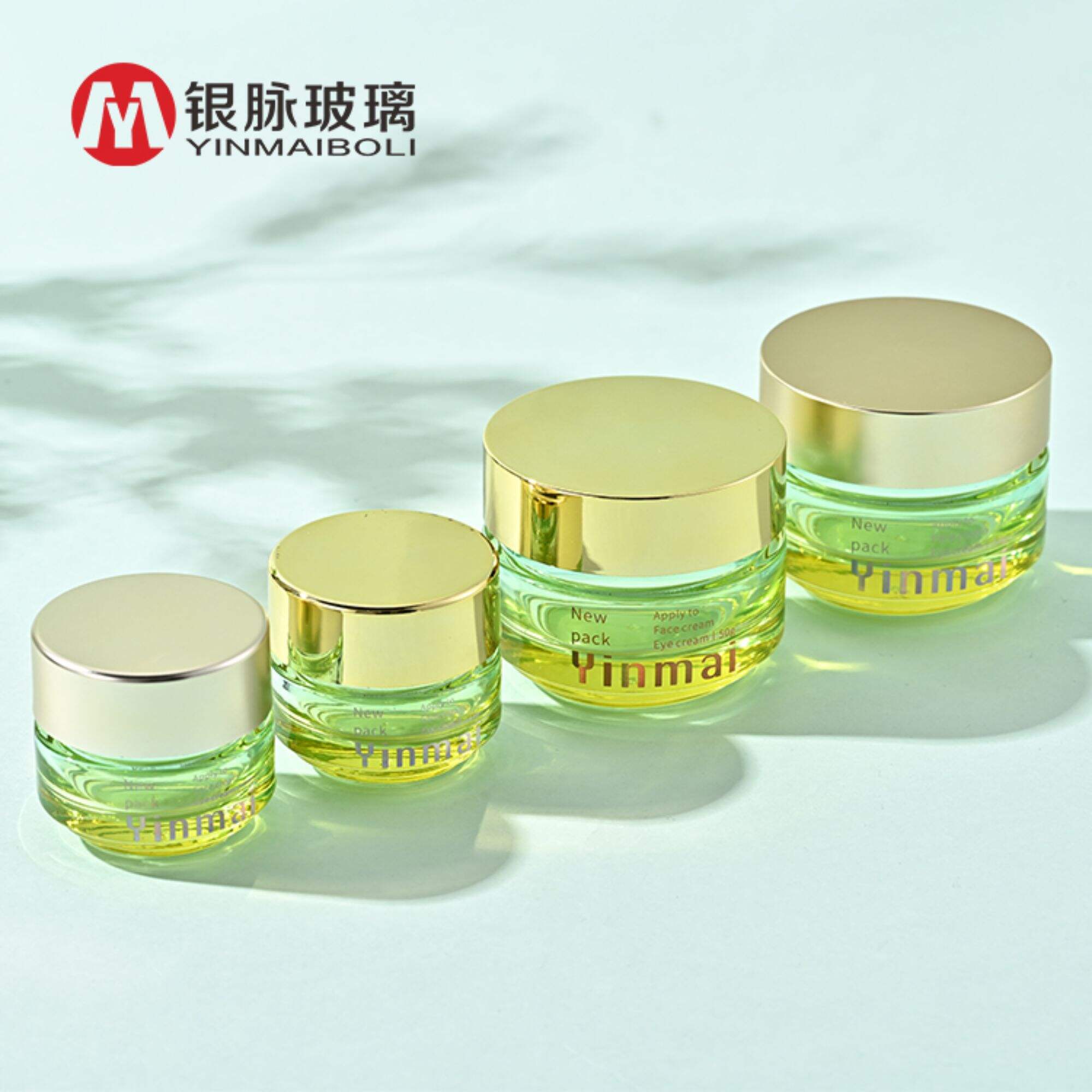 15g 50g Cosmetic round shape Gradient green acrylic jar container Elegant empty cream jars with gold lid
