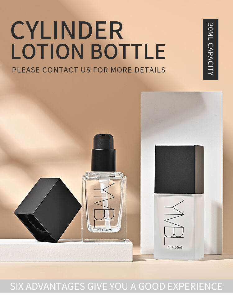Square Frosted 30ml bb Cream Makeup Cosmetic Press Pump Bottle Packaging Empty Liquid Foundation Lotion Glass Bottles supplier