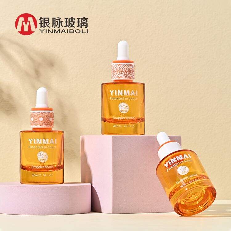 Luxury Empty Cosmetic 30ml Round Reddish Brown Face Serum Bottle 40ml Essential Oil Glass Dropper Bottle With Box