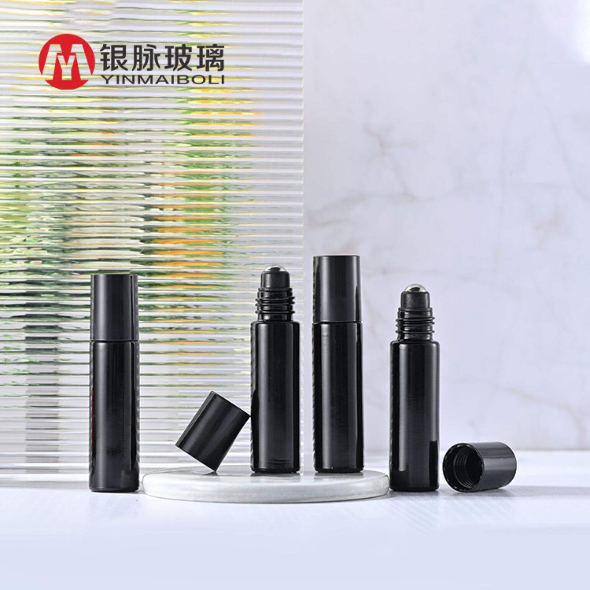 5ml 10ml Black Glass Perfume Roll On Bottle With Stainless Steel Metal Roller Ball