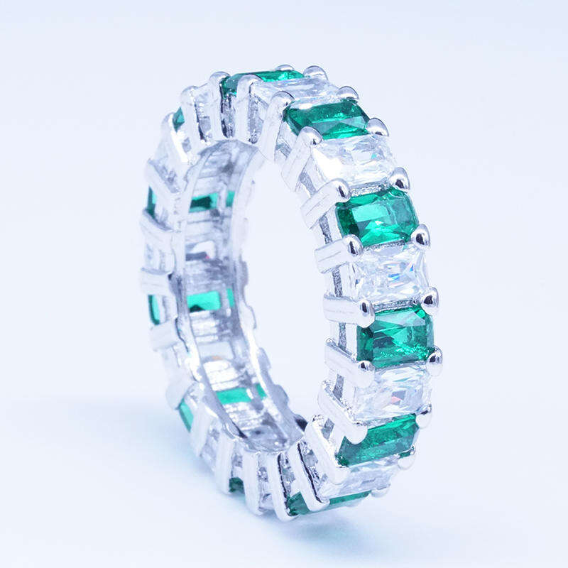 Cheapest custom promotional Emerald cut white zircon 925 sterling silver plated copper ring for women