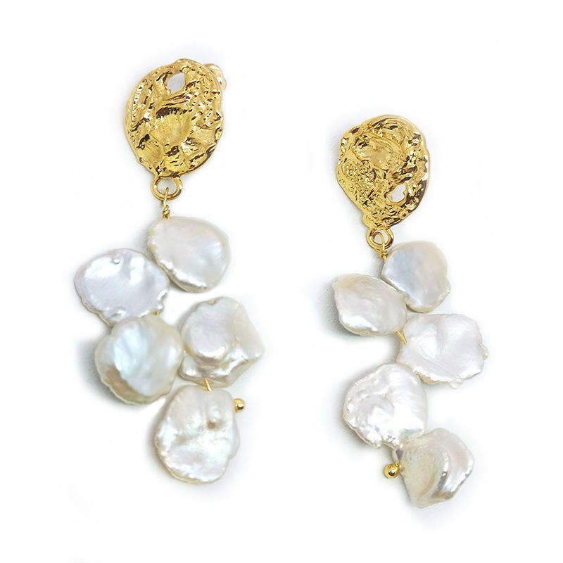 wholesale Irregular Gold Plated Stud Earrings Natural freshwater baroque pearl flower earrings women