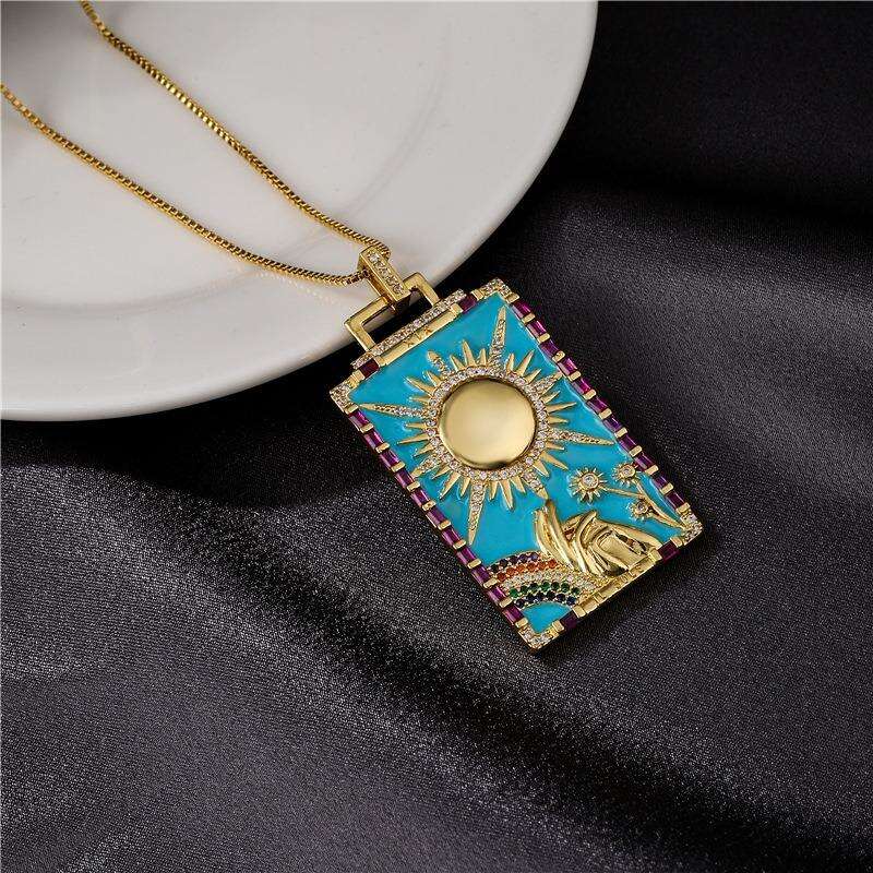 Custom gold plated micro pave shiny zircon enamel moon charm Pendant necklace