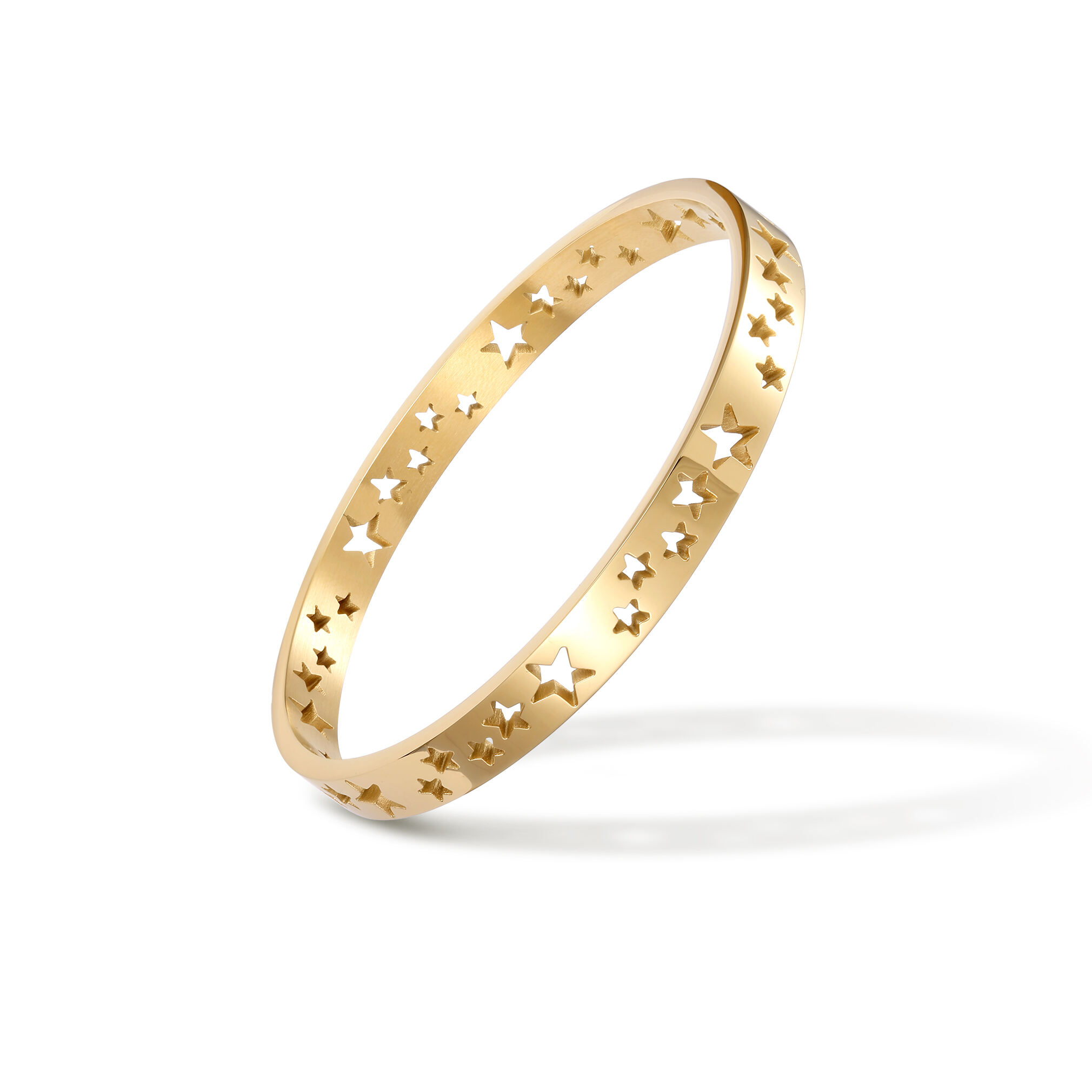 Hollow out star shape design stainless steel 18k gold plated bangle