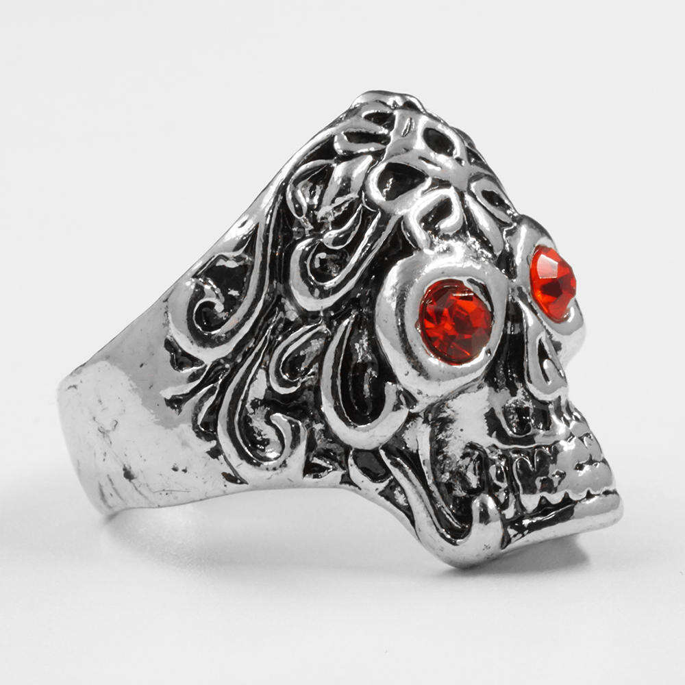 Punk Design Stainless Steel Red Zircon Skull Ring
