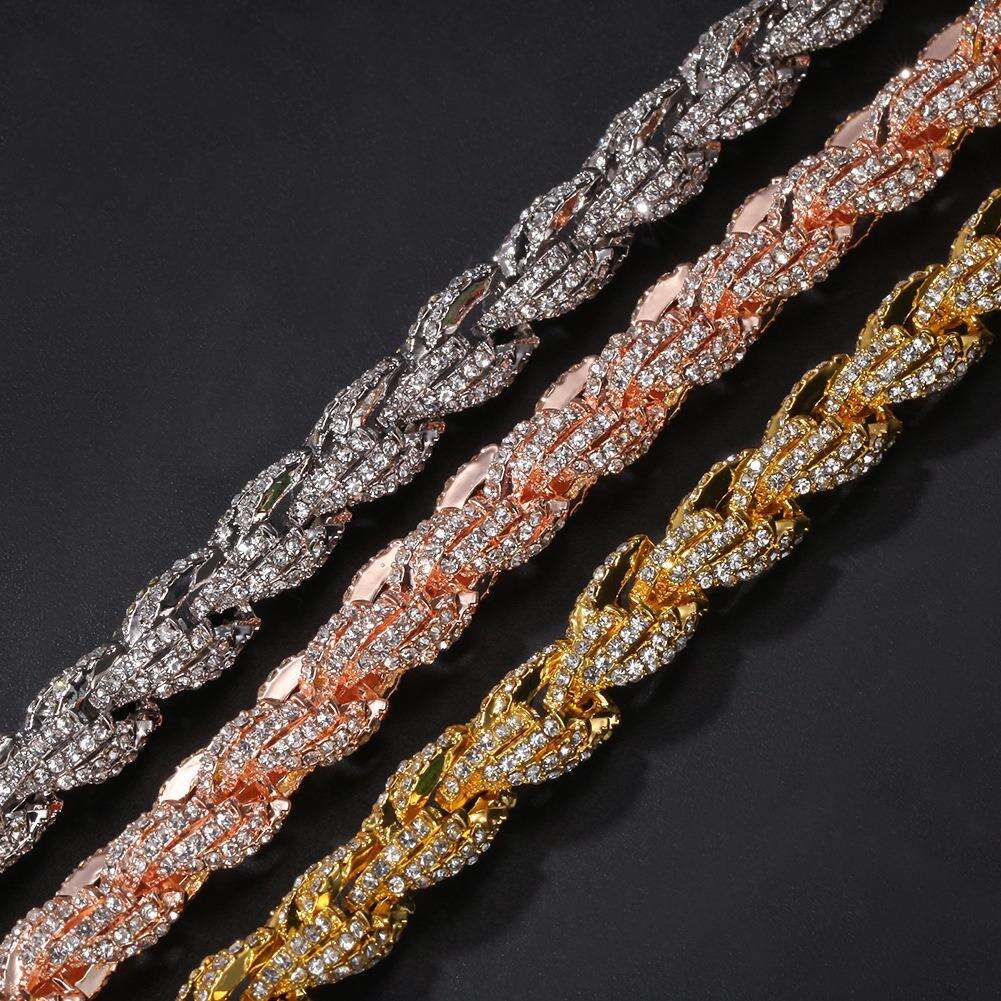 Hip hop style rope chain ice out necklace with zircon inlay