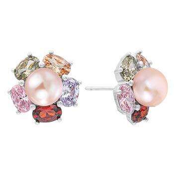 S925 silver set fashion colorful zircon inlaid flower-shaped pearl earrings ring necklace jewelry set