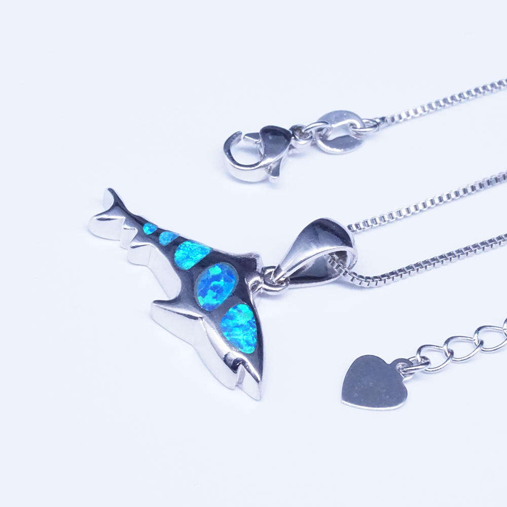 Summer Collection丨Sterling Silver Sea Blue Opal Dolphin Pendant Necklace