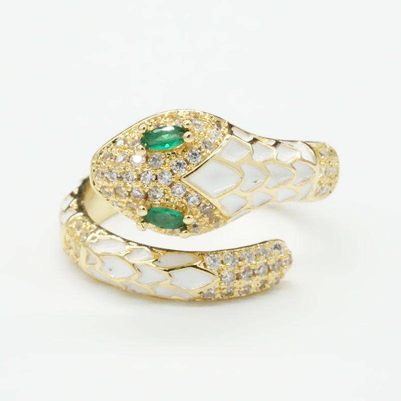Wholesale Adjustable Brass Micro Pave Cubic Zirconia Enamel Snake Ring For Women