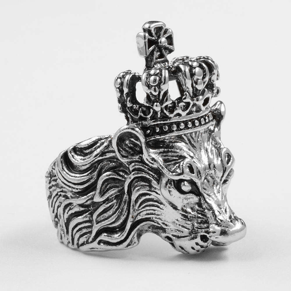 Vintage Design Stainless Steel Black Plated Crown Lion Head Ring