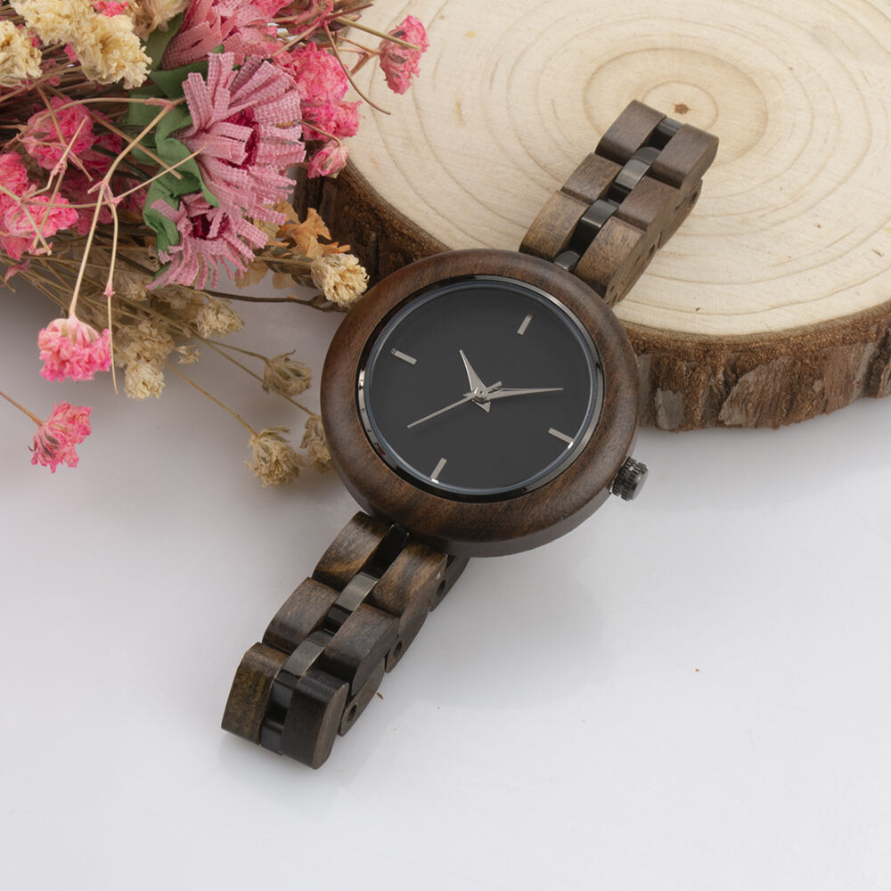 New design ladies wooden wristwatch strap stainless steel wood lady wristwatch details