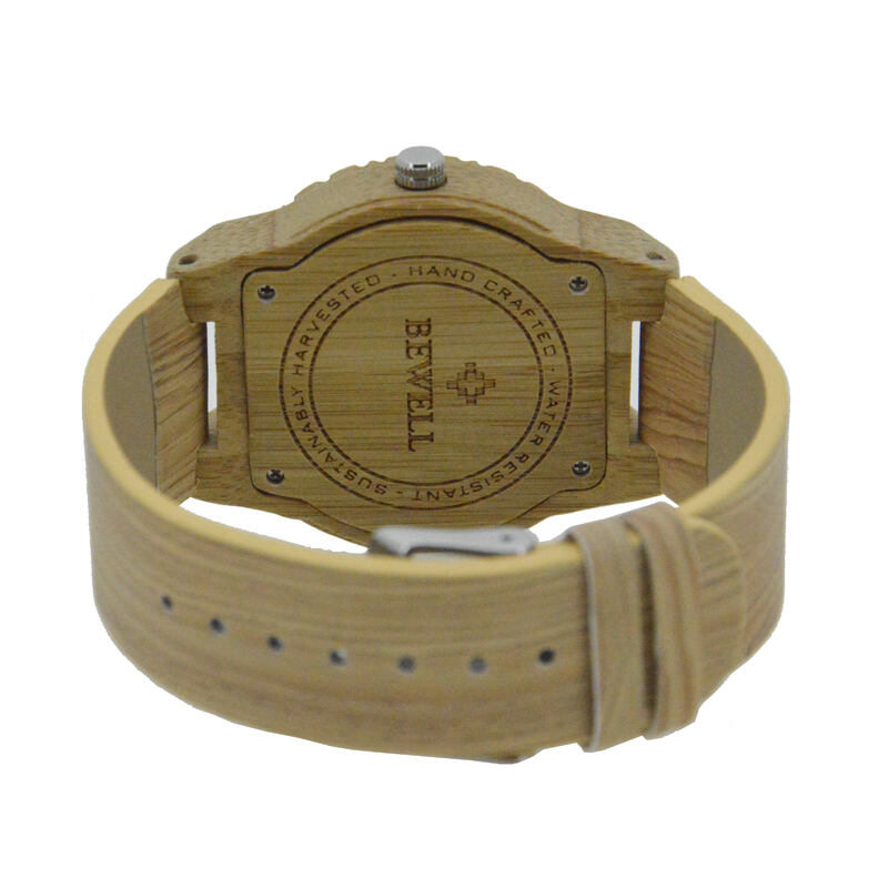 Discount sale watch bamboo PU leather strap bamboo watches engraved cheap bamboo watch for ladies supplier