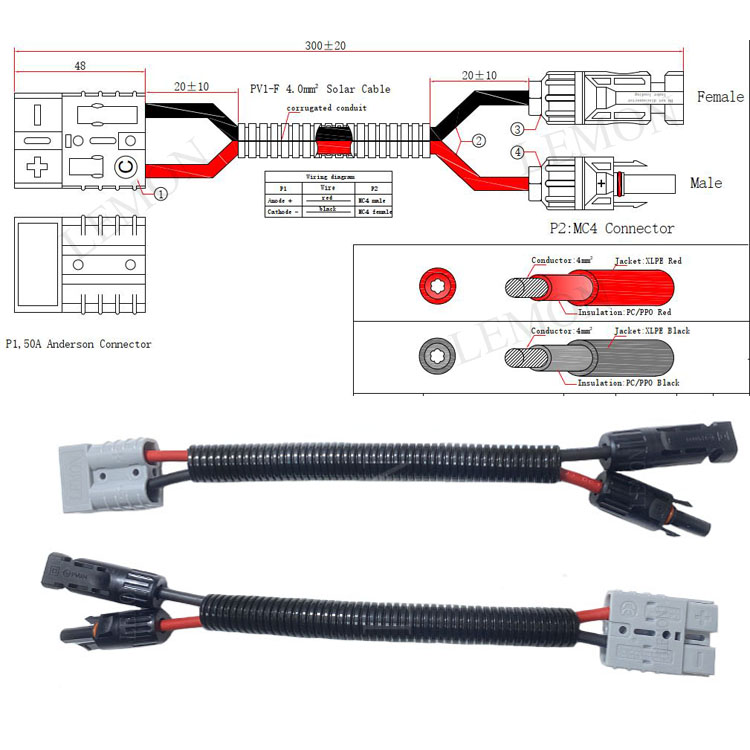 1*4mm2 Solar Cable 50A Battery Connector Solar Panel Cable Adapter details