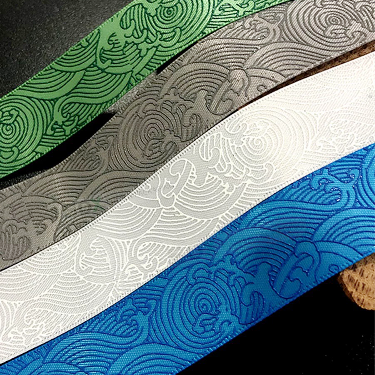 product customized bow pattern polyester ribbon rolls shiny silk satin fabric for christmas gift wrap decorations boxes printed logo-8