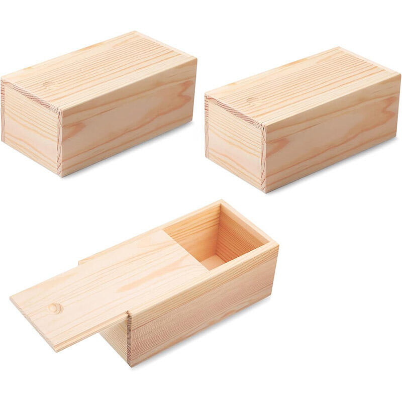 Unfinished Wood Box with Sliding Lid, Small Wooden Storage Crates Container Empty Gift Boxes Pencil Box for Crafts Project Hobby Wood