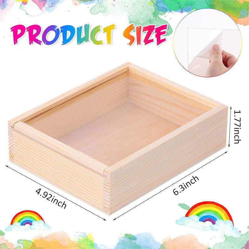 Wooden Box with Lid Wood Craft Box Small Rectangle Wooden Crates for DIY Birthday Party Favor Gift Supplies