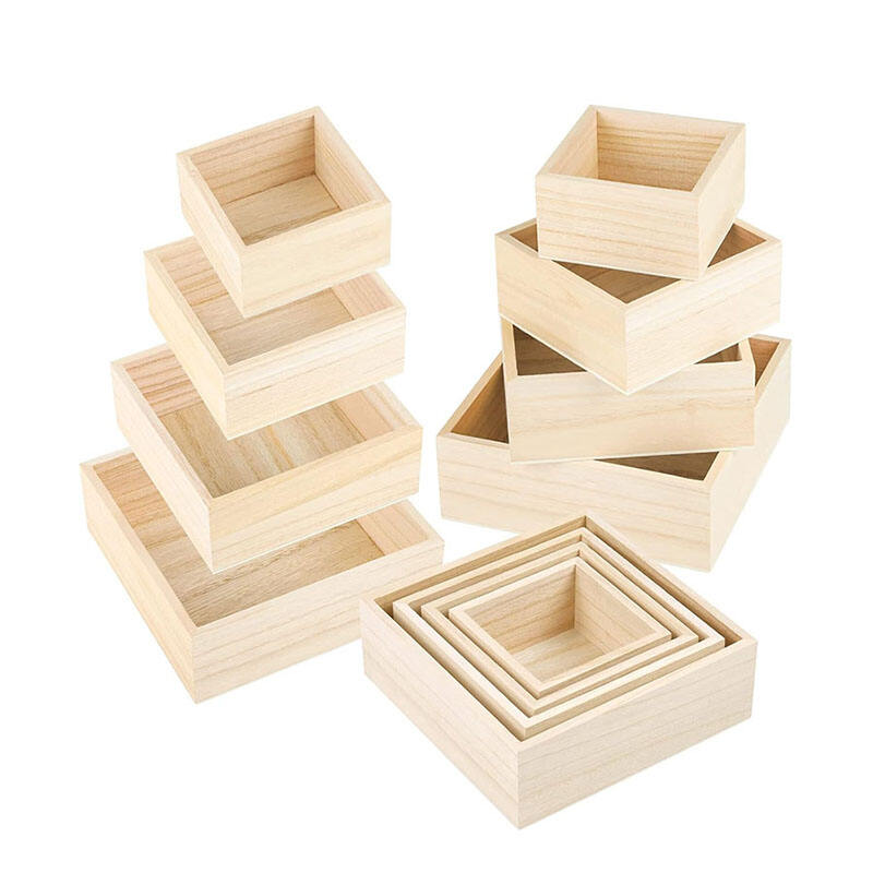 Set of 4 unfinished wooden box