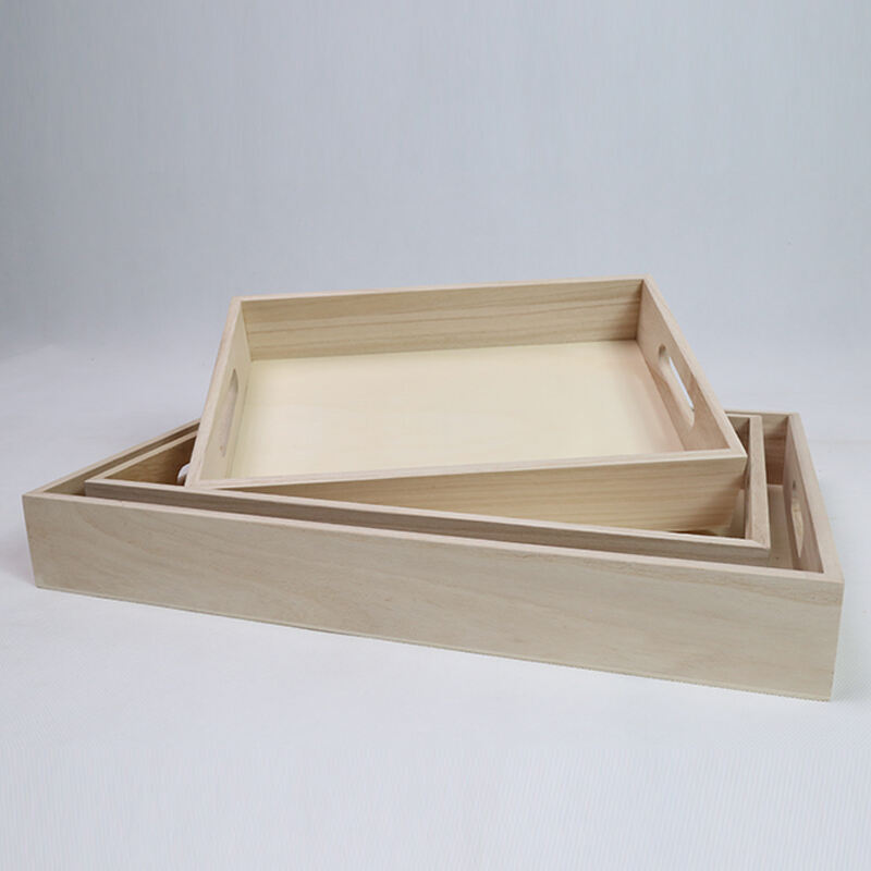 Three Piece Wooden Serving Tray with Handles-Wood Crafts Trays for Organizing