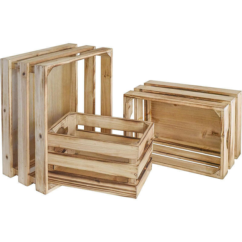 Set of 3 Vintage Rustic Wood Decorative Nesting Storage Crates with Handles