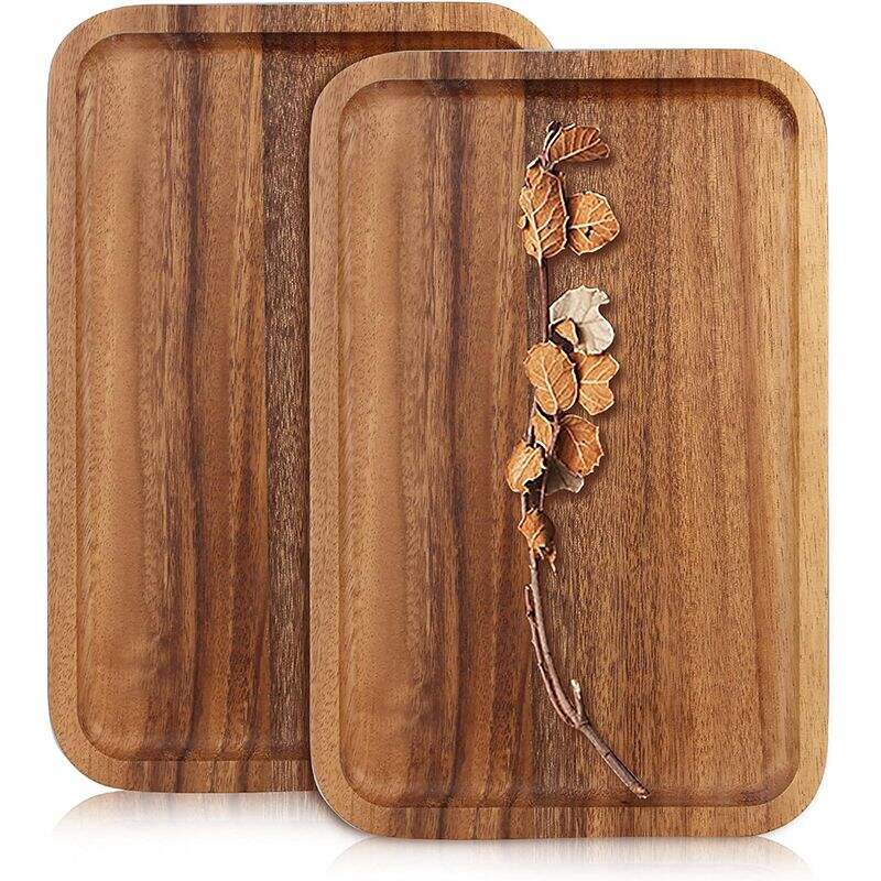 Acacia Wooden Serving Tray for Bar Coffee Party Rectangular Food Plate