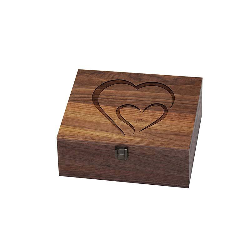 अखरोट की लकड़ी का मेमोरी उपहार बॉक्स, टिका हुआ ढक्कन के साथ
