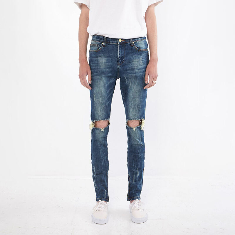 DiZNEW Wholesale Skinny Jeans Ripped Broken Wash Denim men's Pants factory