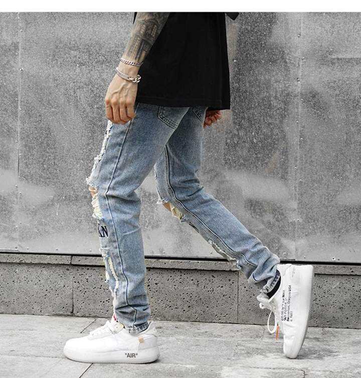 DiZNEW OEM washed ripped jeans slim men's fashion jeans manufacture