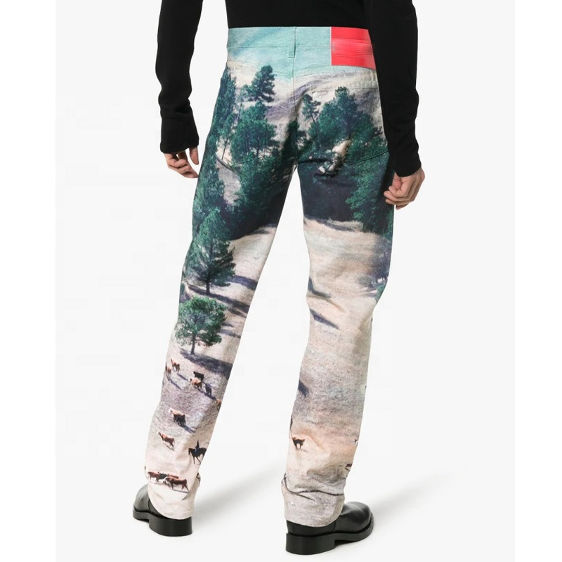 DiZNEW Custom Digital Print Men's Denim Trousers Wash Blue Jeans Pants supplier