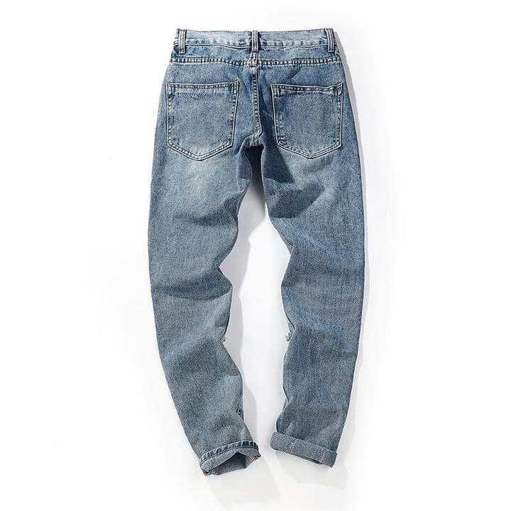 DiZNEW OEM washed ripped jeans slim men's fashion jeans details