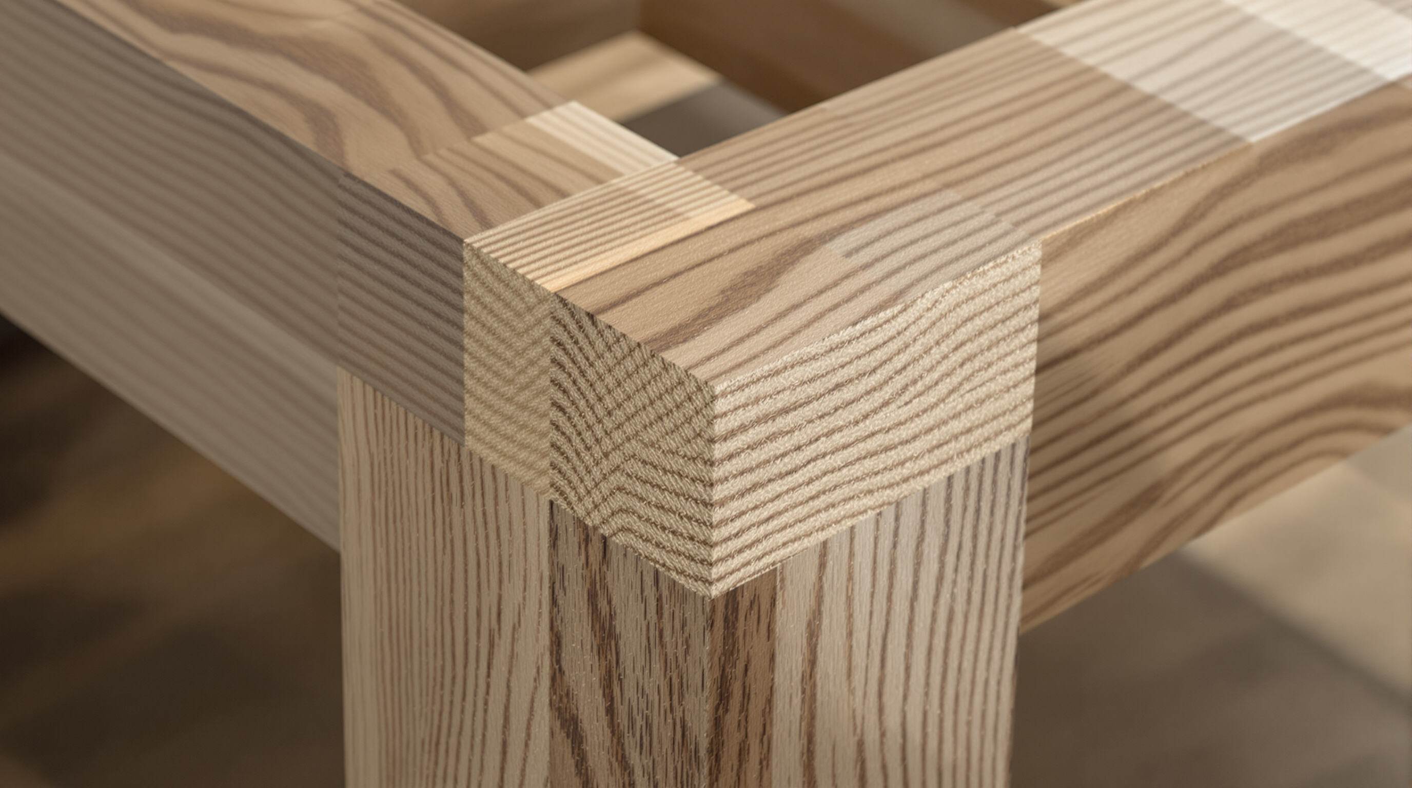 Close-up of the underside of a solid wood game table showing robust wood grain and joinery supporting heavy weights.