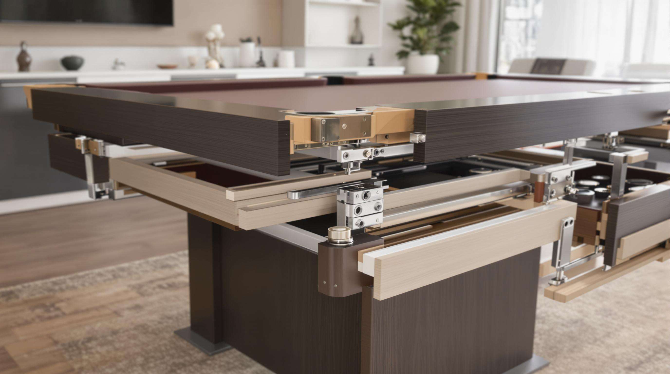 Convertible game table showing its transformation mechanism in a contemporary apartment
