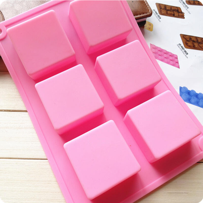 6 Cavity Square Baking Silicone Mold for Cake Teacake Chocolate Cornbread Brownie Blancmange Pudding Soap Candle  Maker factory