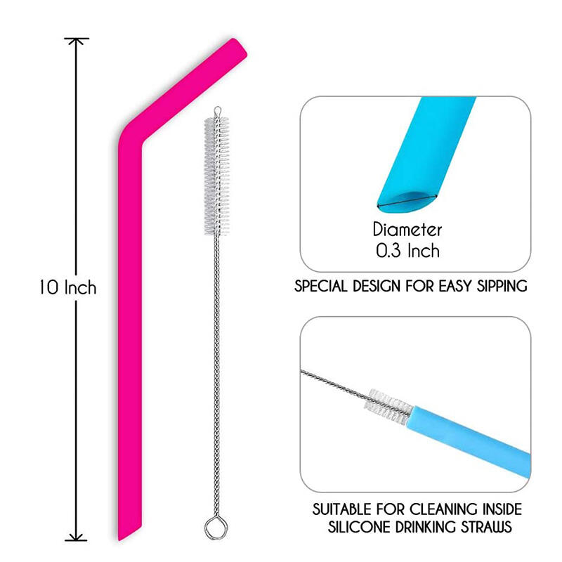 Reusable Silicone Straws Long Silicone Drinking Straws with Cleaning Brushes for 30 oz Tumblers details