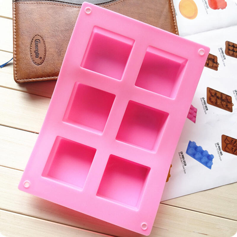 6 Cavity Square Baking Silicone Mold for Cake Teacake Chocolate Cornbread Brownie Blancmange Pudding Soap Candle  Maker manufacture