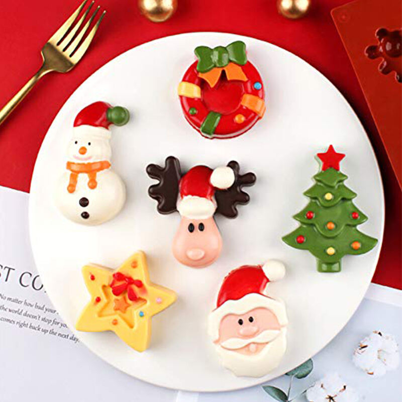 6 Sharp Silicone cake Molds Christmas Tree Snowman Santa Head Bakeware Mold Cake baking pan Big size factory