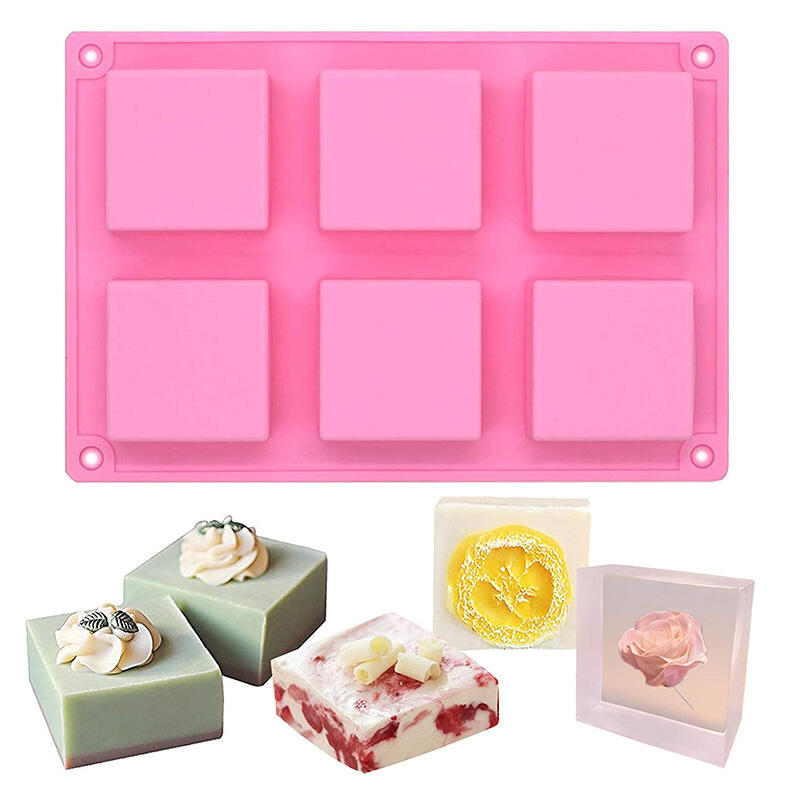 6 Cavity Square Baking Silicone Mold for Cake Teacake Chocolate Cornbread Brownie Blancmange Pudding Soap Candle  Maker factory