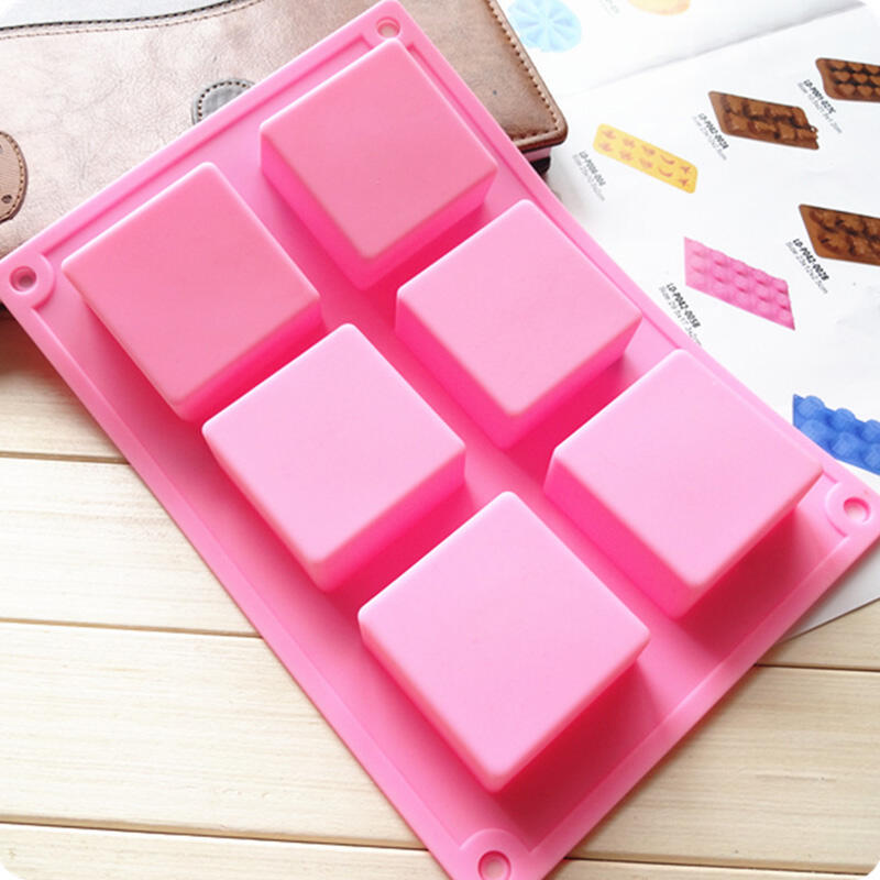 6 Cavity Square Baking Silicone Mold for Cake Teacake Chocolate Cornbread Brownie Blancmange Pudding Soap Candle  Maker factory