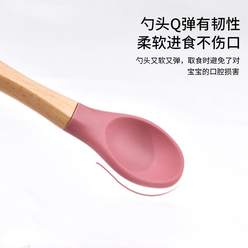 Food grade silica gel baby wooden handle fork spoon manufacture