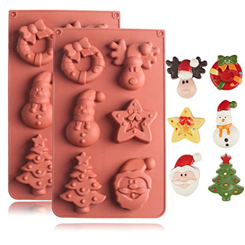 6 Sharp Silicone cake Molds Christmas Tree Snowman Santa Head Bakeware Mold Cake baking pan Big size details