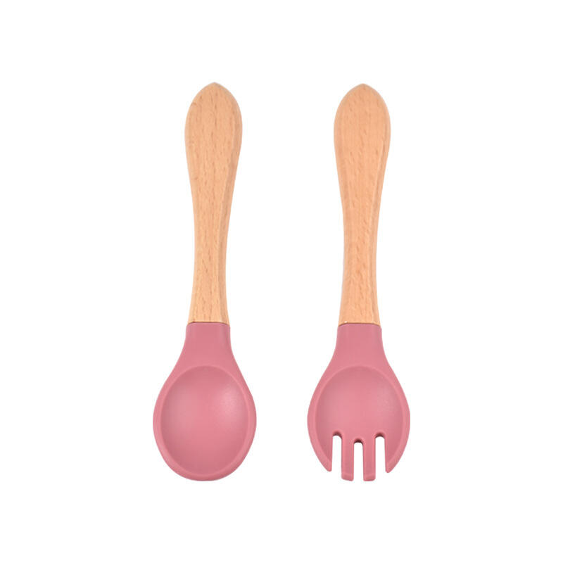 Food grade silica gel baby wooden handle fork spoon manufacture