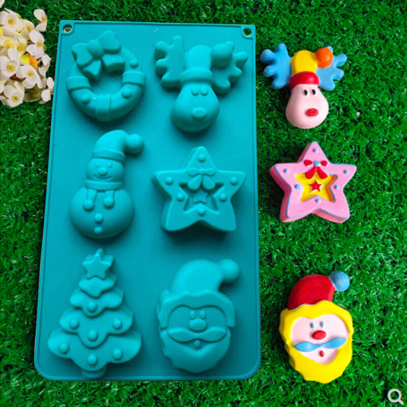 6 Sharp Silicone cake Molds Christmas Tree Snowman Santa Head Bakeware Mold Cake baking pan Big size details