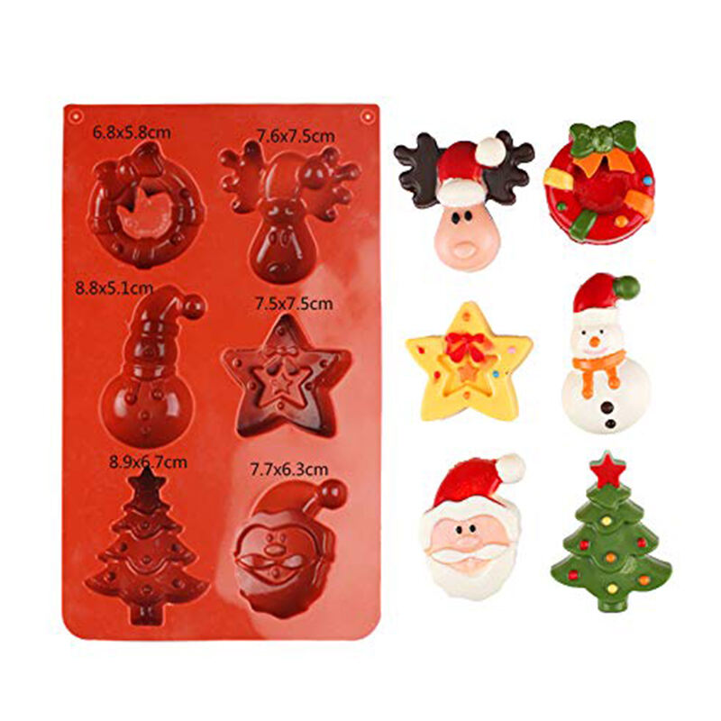 6 Sharp Silicone cake Molds Christmas Tree Snowman Santa Head Bakeware Mold Cake baking pan Big size details