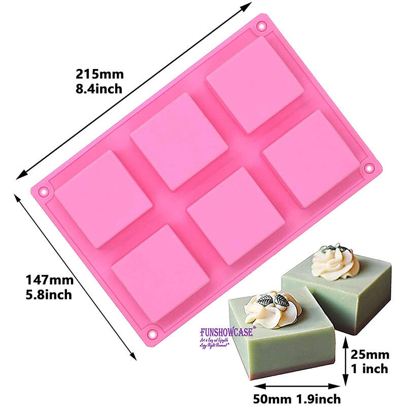 6 Cavity Square Baking Silicone Mold for Cake Teacake Chocolate Cornbread Brownie Blancmange Pudding Soap Candle  Maker supplier