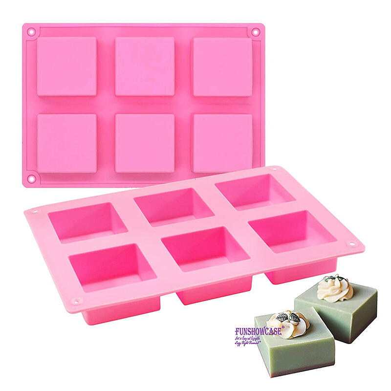 6 Cavity Square Baking Silicone Mold for Cake Teacake Chocolate Cornbread Brownie Blancmange Pudding Soap Candle  Maker details